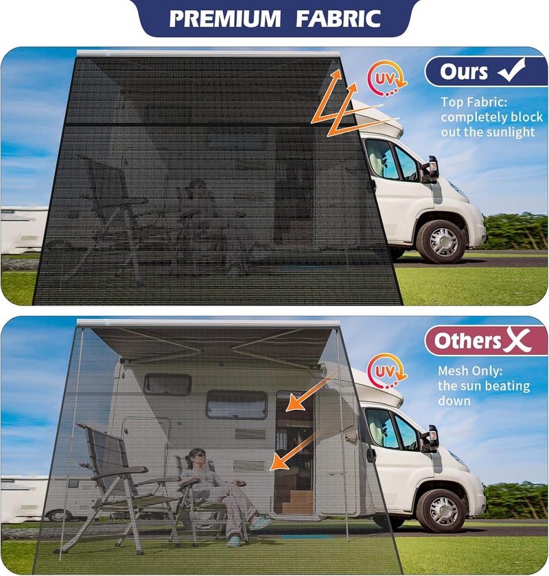 NAIMORUI RV Awning Shade Screen with Zipper, 9'X15'3' RV Awning Front Shade Screen, Black Mesh UV Blocker Sunshade Complete Kits for RV Camper Motorhome Trailer, Black - Image 5